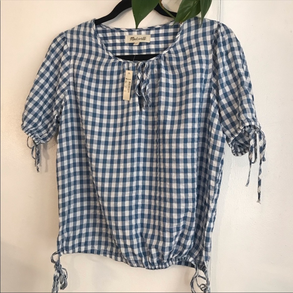 Madewell Gingham Blue & White Top NWT size S